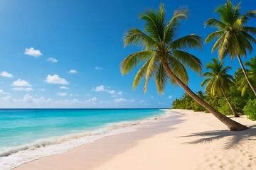 Tropical paradise beach with palm trees and turquoise ocean