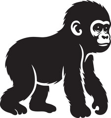 Gorilla Family Silhouette Vector – Black and White Wildlife Illustration of Parent and Baby Apes