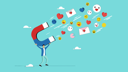 attraction marketing, strategy to result in making more sales, increasing interaction in digital marketing strategies, business people carry large magnets to generate high content engagement