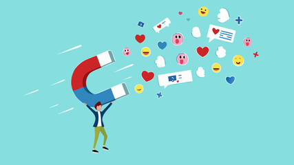 attraction marketing, strategy to result in making more sales, increasing interaction in digital marketing strategies, business people carry large magnets to generate high content engagement