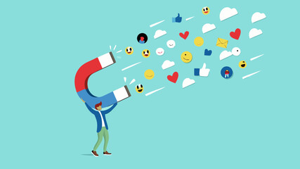 attraction marketing, strategy to result in making more sales, increasing interaction in digital marketing strategies, business people carry large magnets to generate high content engagement