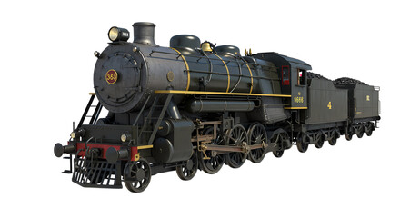 Fototapeta premium Vintage Steam Locomotive Detailed 3D Render of a Classic Train isolated on transparent background