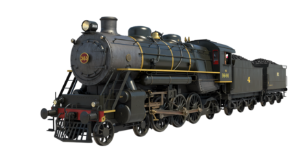Vintage Steam Locomotive Detailed 3D Render of a Classic Train isolated on transparent background