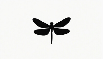 Black Dragonfly Silhouette on White Background