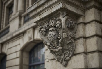 Fototapeta premium Ornate stonework detail on a building facade.