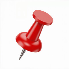 Bright red push pin with sharp metal point for office supplies and bulletin boards
