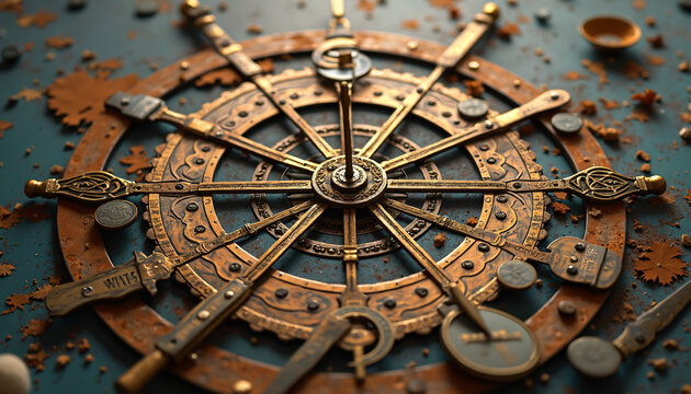 Detailed Ornamental Nautical Wheel Close-Up