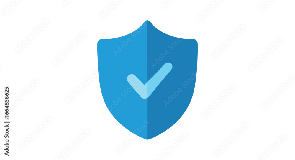Poster illustration of a shield with a checkmark symbolizing protection and security concepts in a modern m