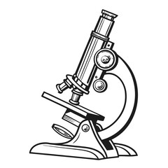 Detailed line art illustration of a microscope, a vital tool in scientific research and discovery, perfect for educational content