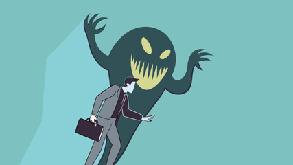 business fraud, deceive or hide the truth, business trap with the lure of success, fraud investment offers, businessmen who offer fake business or investments with the monster shadow