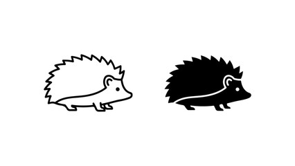 Cute Stylized Hedgehog Illustrations in Outline and Solid Black Forms