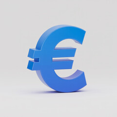 Vibrant blue 3d euro symbol with realistic shading and subtle shadows on a clean surface