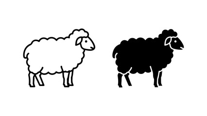Stylized Black and White Sheep Vector Illustration Set
