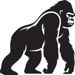 Gorilla Family Silhouette Vector – Black and White Wildlife Illustration of Parent and Baby Apes