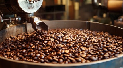 Coffee beans roasted in a vintage coffee roasting machine