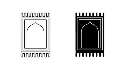 Islamic Prayer Mat Icons in Outline and Solid Silhouette Styles