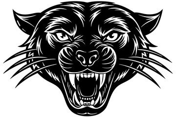 Fierce Black Panther Head Mascot Logo – Aggressive Roaring Wild Cat Illustration