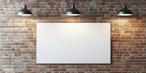Mockup of horizontal blank canvas on brick wall for your design or message
