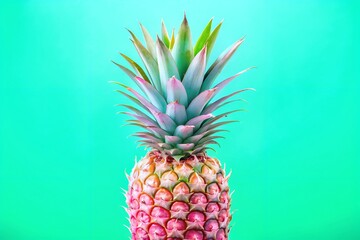 Vibrant pineapple with colorful hues against a bright teal background