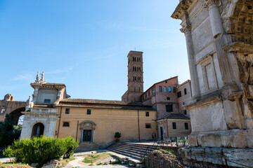 Rome, Italy - August 17, 2019: Santa Francesca Romana - medieval church at the Roman Forum