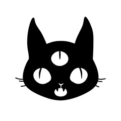 Fantasy cat with three eyes. Black head on white background