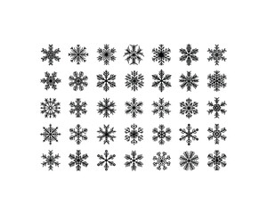Thirty Unique Hand Drawn Black Snowflakes Winter Design Elements