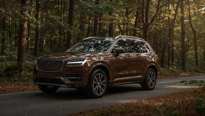 Brown SUV in Autumn Forest