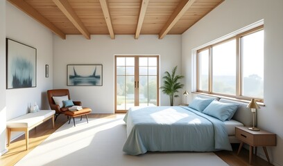 Modern Bedroom Interior with Simple Bed