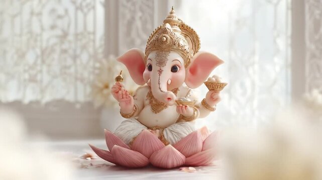 illustration of Lord Ganpati for Ganesh Chaturthi festival of India, Ganesh chaturthi for greeting,card, poster background.4K video animation.