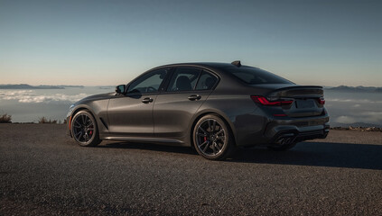 Obraz premium Black Luxury Car on Mountain View Road