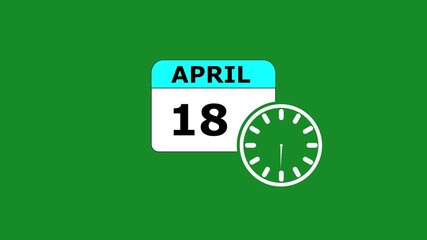 18 APRIL month calendar icon with symbol. Simple calendar icon animation and date change of time month. Calendar icon Sign on GREEN background. Calendar Pendulum Animation