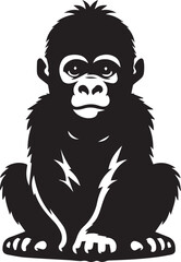Gorilla Family Silhouette Vector – Black and White Wildlife Illustration of Parent and Baby Apes