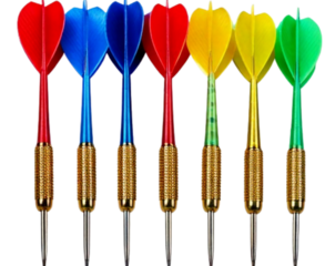 Set of Colorful Darts Arranged in a Row, isolated on a transparent background PNG