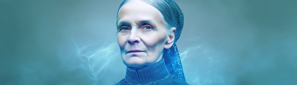 A mystical digital artwork featuring a cathedral with glowing walls, enhanced by holographic elements inspired by Cabrini's style, Frances Xavier Cabrini Day with AI
