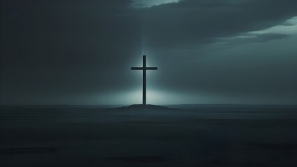 Naklejka premium How a cross that gives light shines in a dark land, Jesus is the light, Jesus loves us