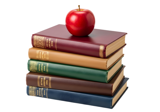 A curated gift stack of colorful notebooks and journals, elegantly tied with a vibrant red ribbon, symbolizing learning and creative endeavors, isolated - Powered by Adobe