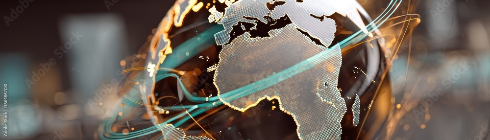 Poster a visually striking image of a globe surrounded by light, symbolizing global connections and immigra