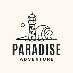 lighthouse sea line art logo vector minimalist illustration design, lighthouse ocean logo design