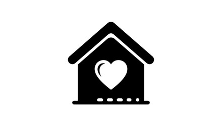 Vector art of black icon of a house with a heart symbol on the front