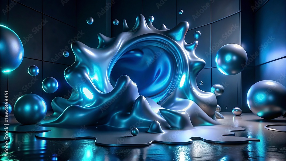 Poster abstract background with bubbles and fractal with a colorful wave