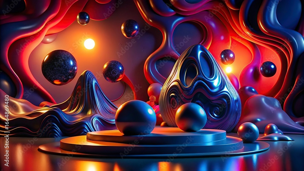 Poster abstract background with bubbles and fractal with a colorful wave