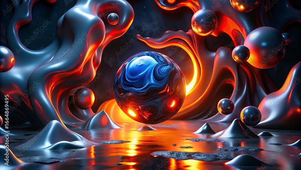 Poster abstract background with bubbles and fractal with a colorful wave
