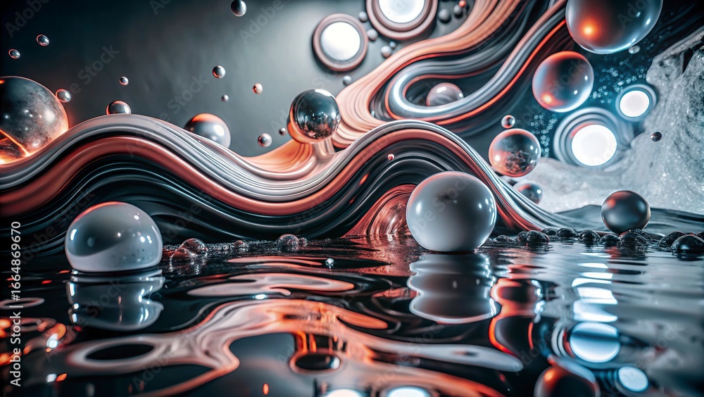 Poster abstract background with bubbles and fractal with a colorful wave