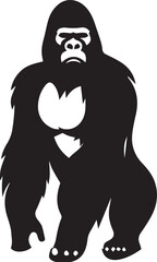 Gorilla Family Silhouette Vector – Black and White Wildlife Illustration of Parent and Baby Apes