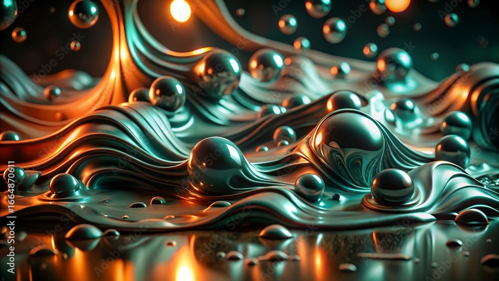 Poster abstract background with bubbles and fractal with a colorful wave
