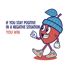 Motivational Apple Mascot Cartoon with Positive Quote Vector Illustration, t-shirt design vector illustration, easily editable and scalable.