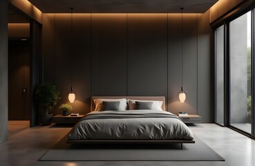 Modern Bedroom Interior with Stylish Bed