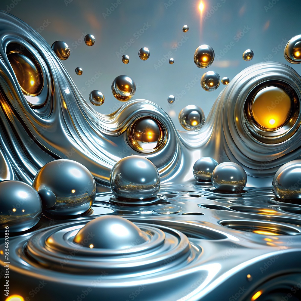 Poster abstract background with bubbles and fractal with a colorful wave