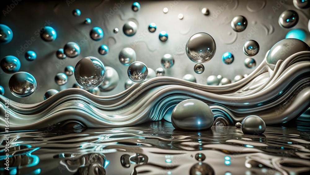 Poster abstract background with bubbles and fractal with a colorful wave