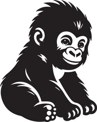 Gorilla Family Silhouette Vector – Black and White Wildlife Illustration of Parent and Baby Apes